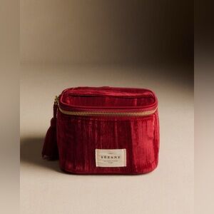 New Sézane Red Velvet Vanity Case Cosmetic Bag Crushed Velvet